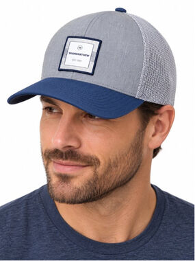 YUPOONG Travis Mathew Mountain Oasis Hat Grey Blue OSFA Mesh Truck Snapback Golf